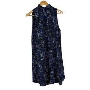 Puella High Neck Sleeveless Dress Blue Black White Size Med Midi Flowy Casual